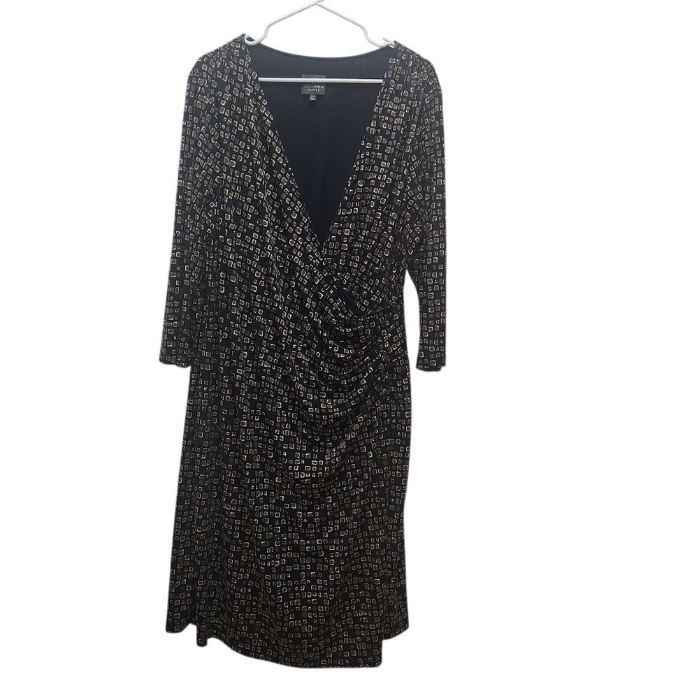 Adrianna Papell Faux Wrap Dress Black & Brown Geo Print Plus Size 22W Stretchy